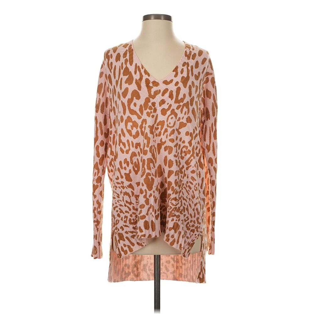 Show Me Your Mumu Pink Leopard Oversized V-Neck Sweater Womens S SMYM